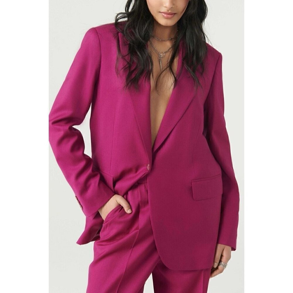 Ba&sh Womens Isha Suit Jacket Sz 0 XS Rose Fuchsia Pink Wool Boyfriend Blazer - Picture 1 of 10